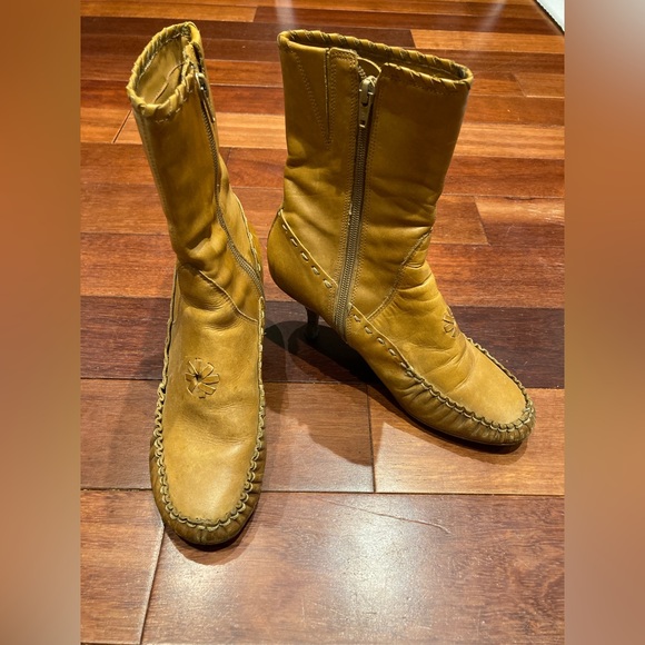 Vintage High Heel Leather Mocassin Cognac Ankle Boots - Picture 9 of 9